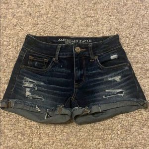 American Eagle Dark Wash Distressed Jean Shorts